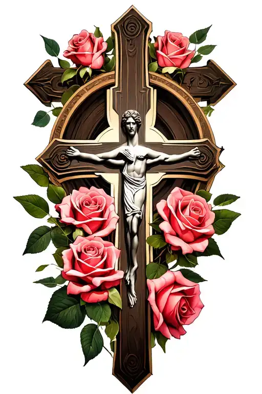 Christian Cross with roses tattoo design idea