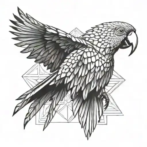 macaw perched with wings out tattoo design idea