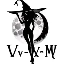 "I V - V -M M X I V" sexy witch silhouette over full moon tattoo design idea