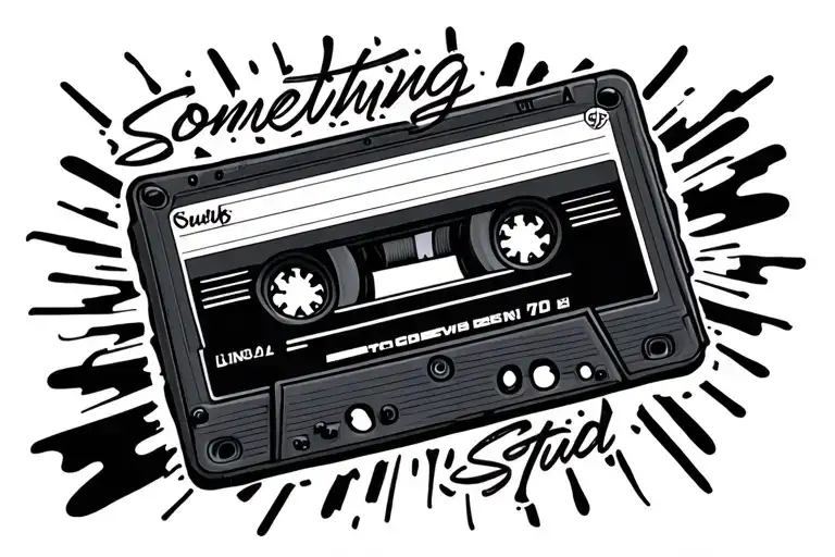 Audio cassette with an inspiration year 70 in patterns and colors with Something Stupid written on a scotch tattoo design idea