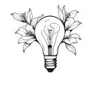 broken light bulb with lillies growing tattoo design idea
