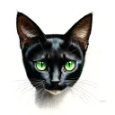 black cat ears lowered green eyes looking straight tattoo design idea