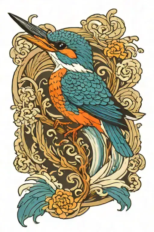 kingfisher with wave and Philippines shn tattoo design idea