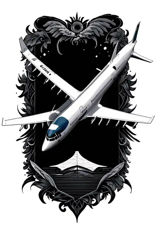 boeing 787 extreme detail black tattoo design idea