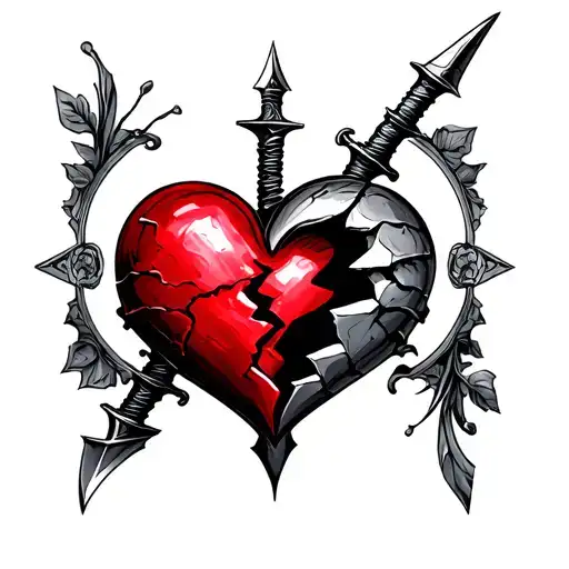 broken heart, dagger tattoo design idea
