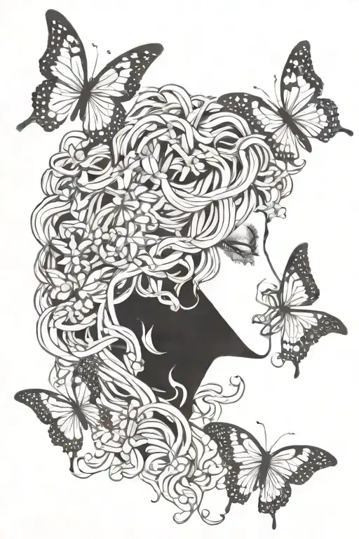 medusa and butterflies tattoo design idea