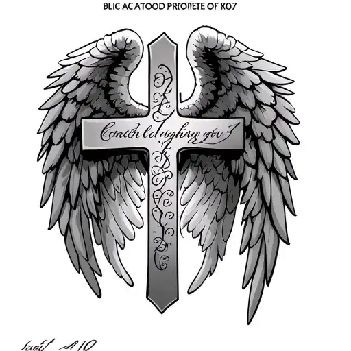 cross with angel wings with Isaiah 41:10 written tattoo design idea