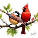 cardinal and chickadee palm tree intertwined tattoo design idea