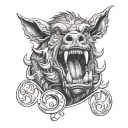 Boar head, tongue out, entertwined with letter B 3D representation tattoo design idea