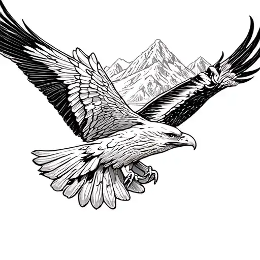 simple eagle soaring with mountain scene tattoo design idea