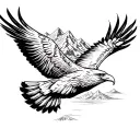 simple eagle soaring with mountain scene tattoo design idea