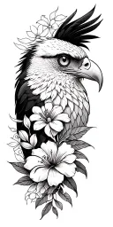 indonesian inspired tattoo with melati flower details and the eyes of an eagle tattoo design idea