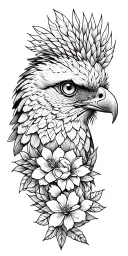 indonesian inspired tattoo with melati flower details and the eyes of an eagle tattoo design idea