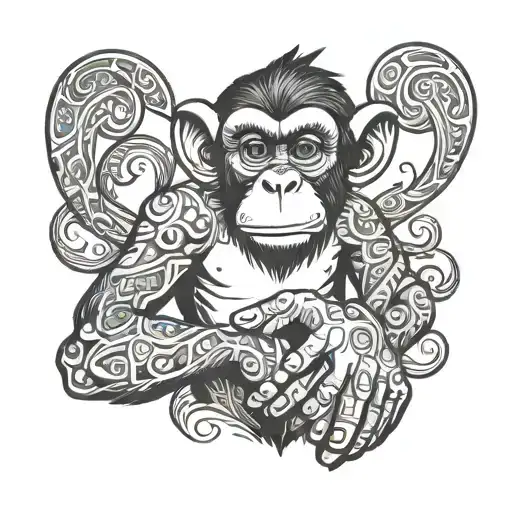 monkey holding tattoo design idea
