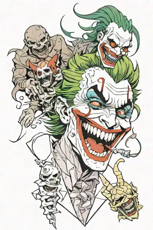 joker laughing while scorpions eating him tattoo design idea