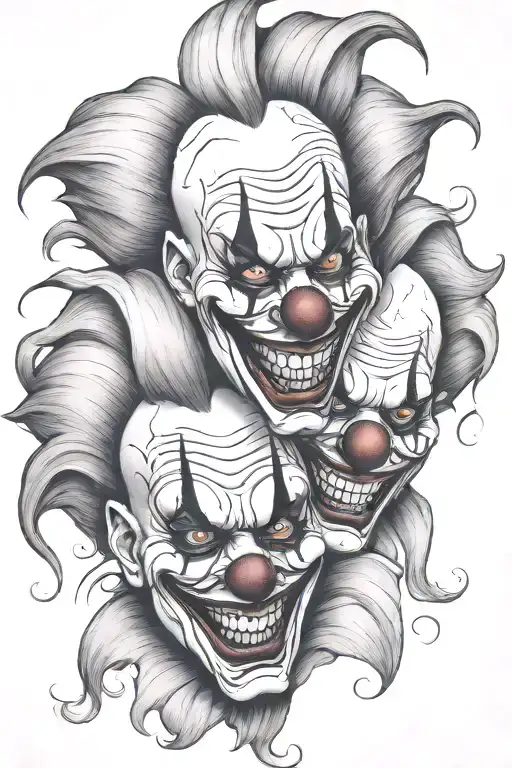 drama masks scary clown tattoo design idea