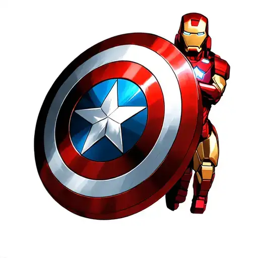 captain america shield and iron man arc reactor mixed tattoo design idea