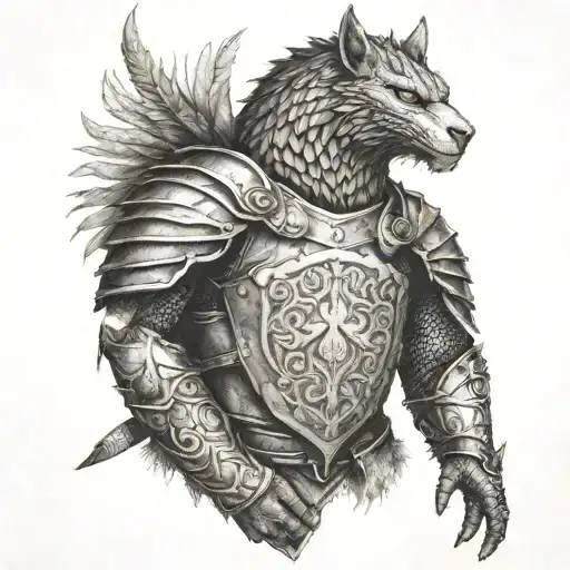 shoulder, leather armor. The crest on the shoulder is an ouroboros whose head is from the Where the Wild Things Are book tattoo design idea