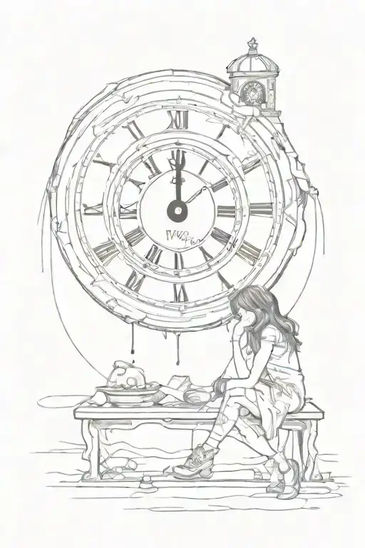 banksy girl and melting clock tattoo design idea