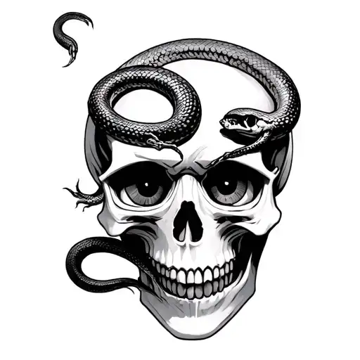  A Skull with a Snake Crawling Through the Eye Sockets tattoo design idea