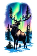 Aurora Borealis with trees moose silhouette  tattoo design idea