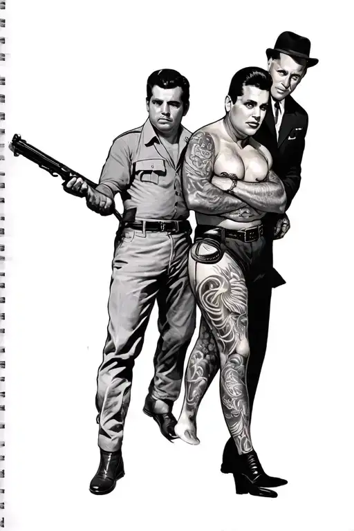 can you make a leg sleeve tattoo with these people pablo Escobar, al Capone, Ronnie and Reggie Kray  tattoo design idea