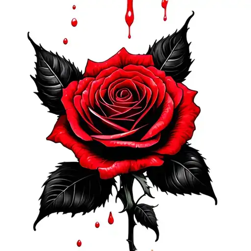 black rose with degraded of red and blood dripping tattoo design idea