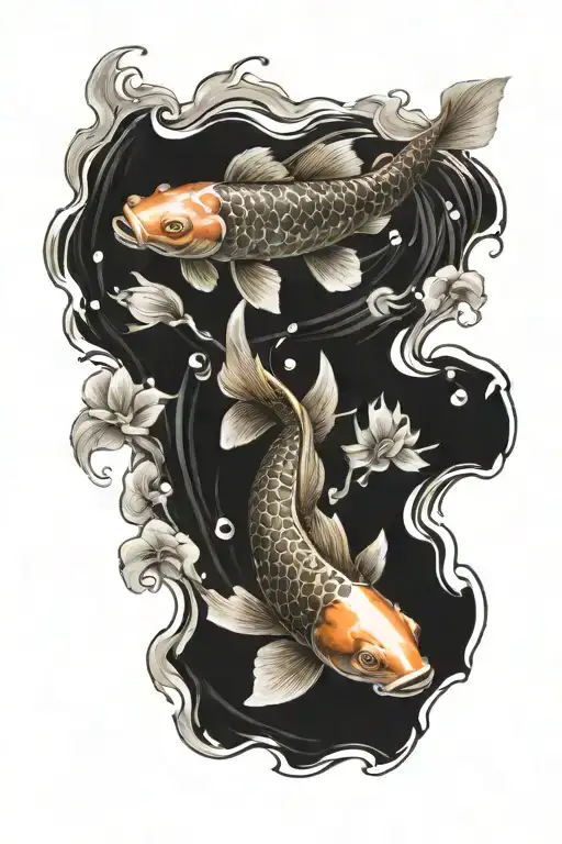 koi fish swimming upstream tattoo design idea