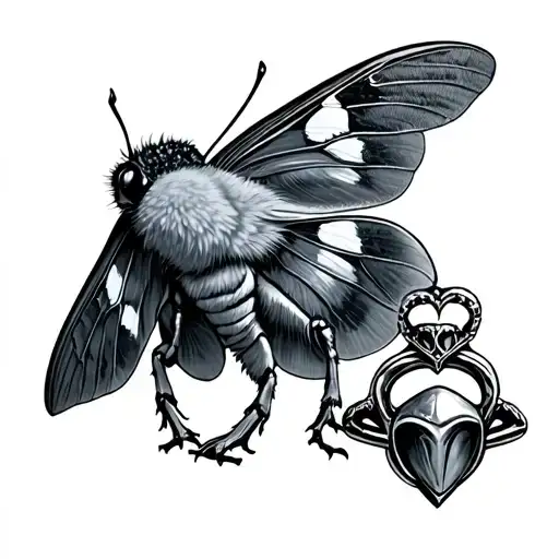 moth with claddagh ring combined tattoo design idea