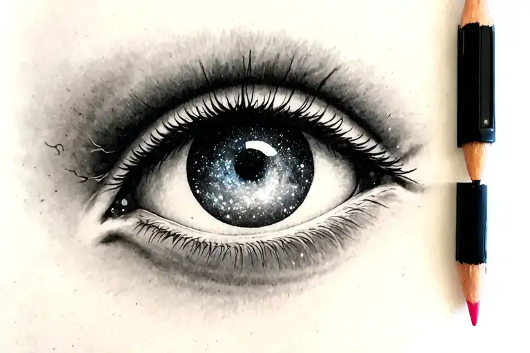one eyed young girl with galaxy eye tattoo design idea