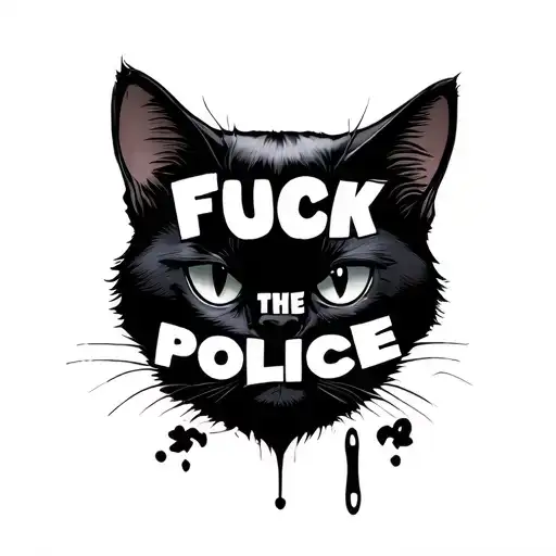 "fuck the police" black cat tattoo design idea