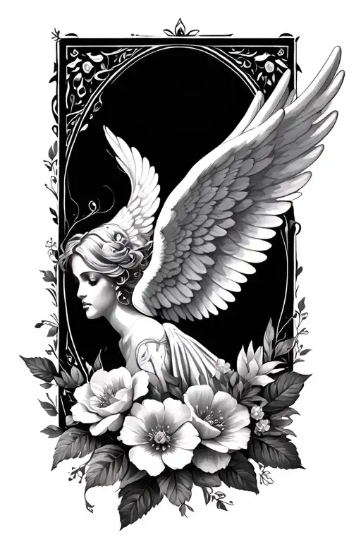 angel wings and flowers  tattoo design idea