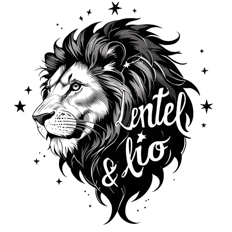"Lentel & lio" lion and stars tattoo design idea