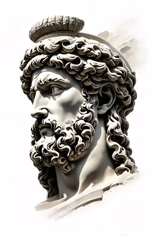 the face of the Greek god above the temple of Hera in Olympia tattoo design idea