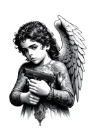 angel with gun in his hands holding tattoo design idea