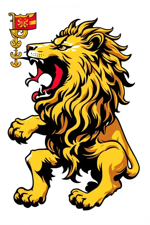 Heraldic Lion roaring tattoo design idea