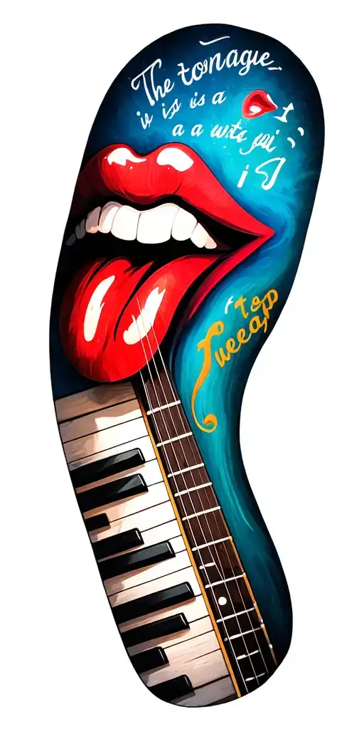 "The tongue is a guI its a weap" music, piano, guitar acoustic and electric   tattoo design idea