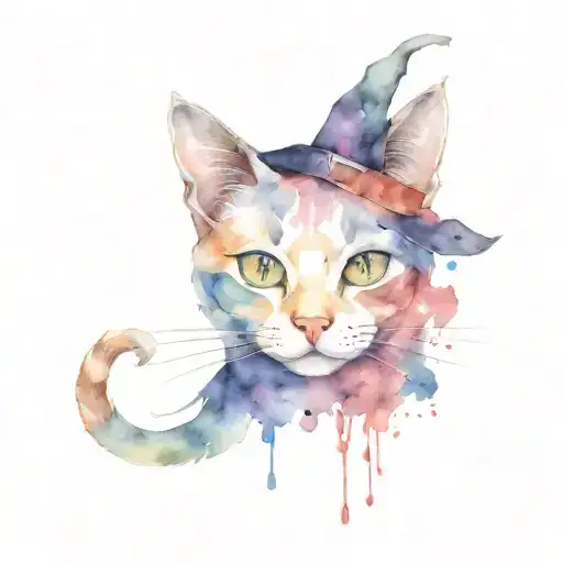 cat + halloween + witch tattoo design idea