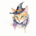 cat + halloween + witch tattoo design idea