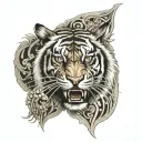 biomechanical Polynesian tiger tattoo calf colored tattoo design idea