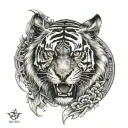 biomechanical Polynesian tiger tattoo calf colored tattoo design idea
