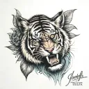 biomechanical Polynesian tiger tattoo calf colored tattoo design idea