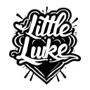 The words Little Luke in script with a black heart tattoo design idea