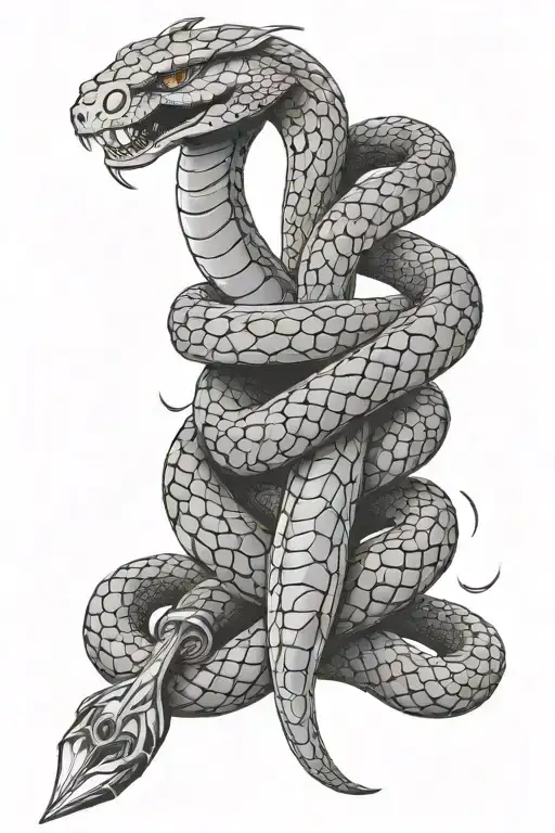 sword piercing king cobra wrapped tattoo design idea