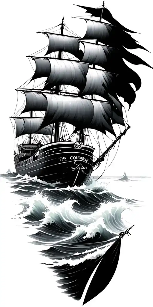 stay the course, ship, rough seas tattoo design idea