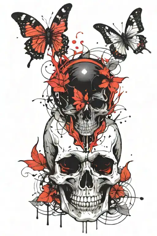 Skull and butterfly on fire in the moon light  tattoo design idea