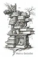 Here is a list of books: "100 Years of Solitude", "Martin Eden", "At the Castle of Argol", "The Intermittences of Death", tattoo design idea