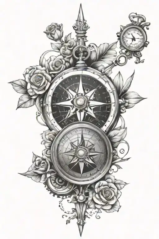 compass leading to one direction representing persistence tattoo design idea
