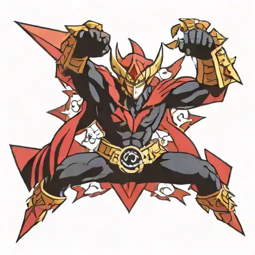 Bur from anime Gurren Lagann, with logo and black or red background tattoo design idea