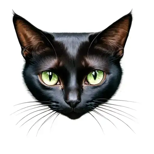 black cat green eyes looking tattoo design idea